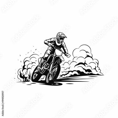 Rider on a dirt bike performing a stunt jump with Whisk elements in a dynamic illustration