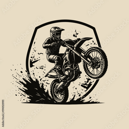 Rider performing an airborne stunt on dirt bike in mid-air, viewed from side