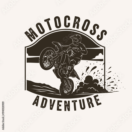 Motocross Rider in Action, Dirt Bike Jumping, Outdoor Adventure Scene, Vector Illustration
