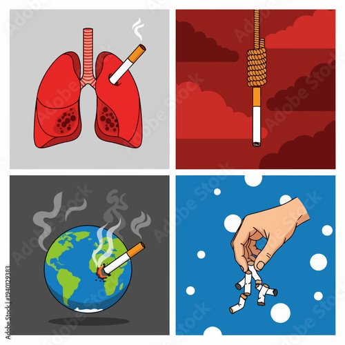 Smoking harms lungs and the planet illustration.