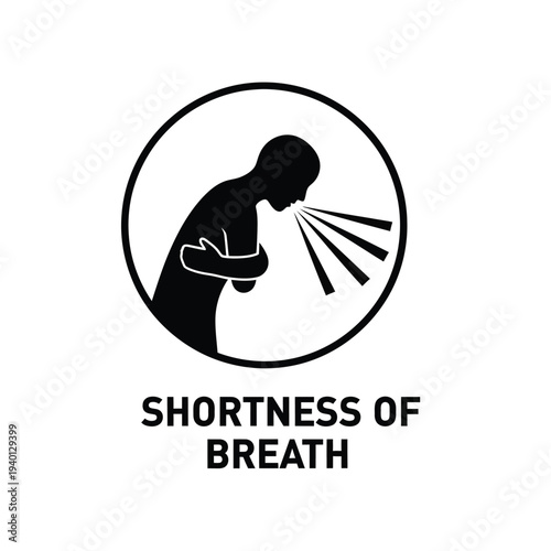 A stark black silhouette depicts a person clutching their chest head tilted back expelling air symbolizing shortness of breath high quality professional detailed modern