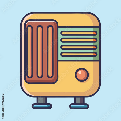 Retro style electric heater with simple design on light blue background