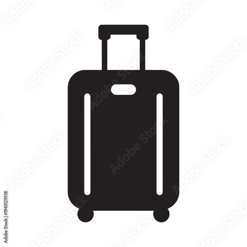 Simple black silhouette illustration of a wheeled suitcase for travel