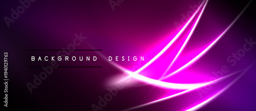Abstract purple neon lines over black background. Modern design element, vibrant glow, dynamic composition. Simple, elegant.