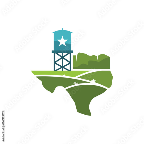 Texas Map with Water Tower Illustration