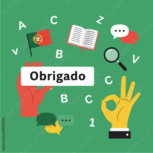Learn Portuguese Language Study Concept.