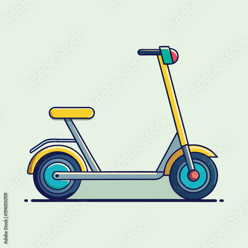 Stylish electric scooter with seat in a vibrant and colorful cartoon style