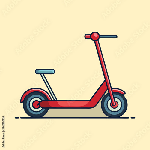 Cartoon style electric scooter with seat on a light tan background