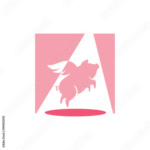 Pink Pegasus Logo Design Element Flying