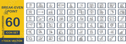 Break-Even Point icon set. Editable line icons. Vector illustration - stock vector