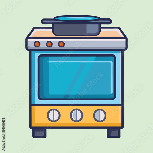 Cartoon vector of an oven and stovetop for baking and cooking
