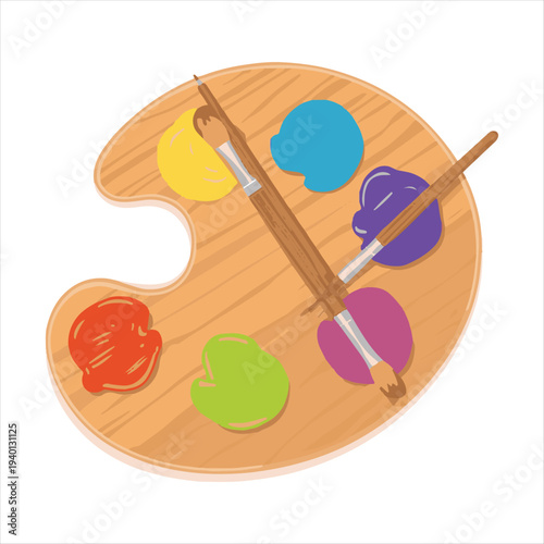 Artist's Palette with Paint Brushes Vector,
Art Supplies: Palette and Brushes Illustration.