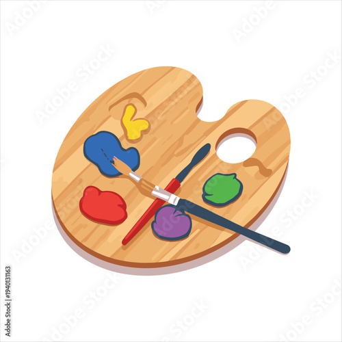 Artist's Palette with Paint Brushes Vector,
Art Supplies: Palette and Brushes Illustration.