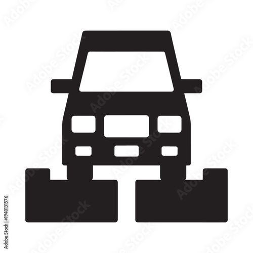 Simple black silhouette of a 4x4 vehicle with large tires and blocks