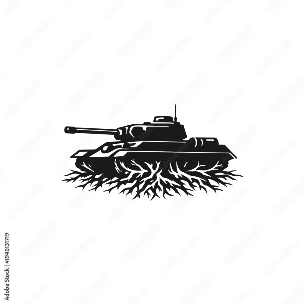 Fototapeta premium Vector silhouette illustration of a military tank with cannon isolated on white background