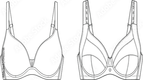 Elegant Bra Line Art Sketch Illustration for Fashion Design and Lingerie Catalog Projects