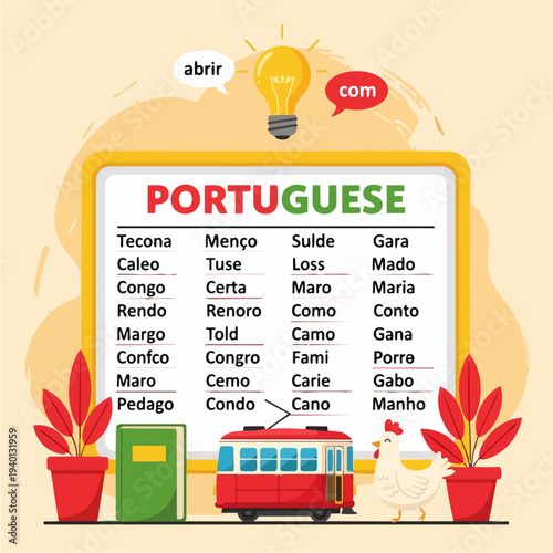 Portuguese Language Learning With Visual Aids And Vocabulary.