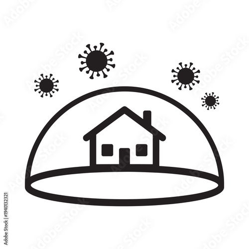 A house protected by a dome with virus particles floating above