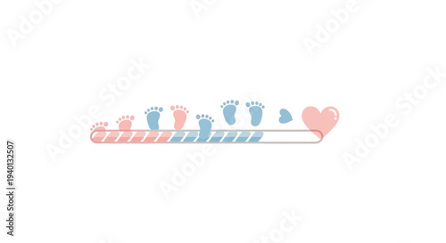 Baby Loading Bar with Pink and Blue Footprints, Heart Icon, Gender Reveal Concept