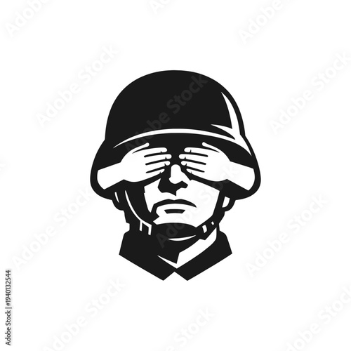 Cartoon vector illustration of a soldier head wearing a helmet