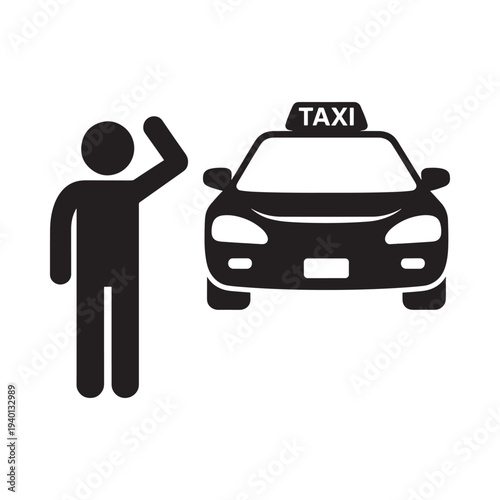 A silhouetted figure hails a taxi on a street depicted in a simple style