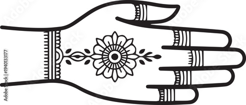 Vector illustration of hand with henna tattoo design