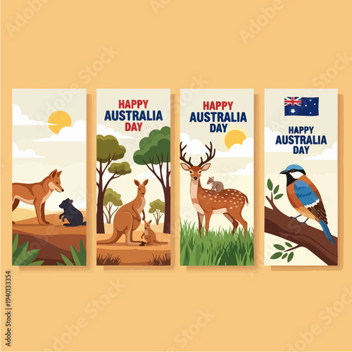Happy Australia Day greeting cards with native animals.