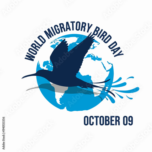 World Migratory Bird Day graphic with bird and globe.