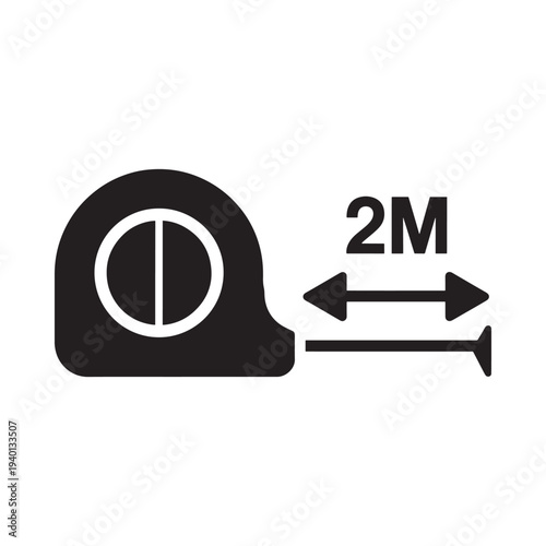 Construction helmet icon with a two meter distance warning displayed nearby