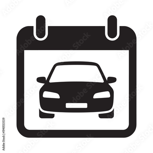 A calendar page displays a silhouette of a modern passenger vehicle