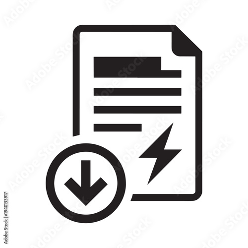 Document icon with a download symbol and lightning bolt illustration