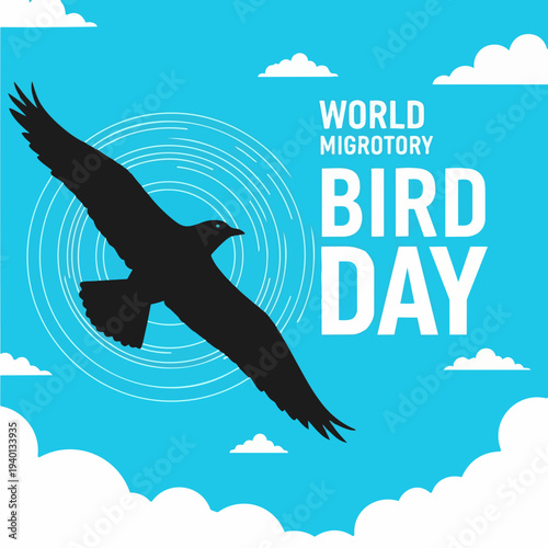 Silhouette of a bird flying in the sky for World Migratory Bird Day.