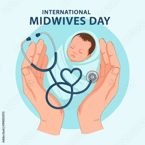 International Midwives Day Celebration with Newborn Baby and Stethoscope.