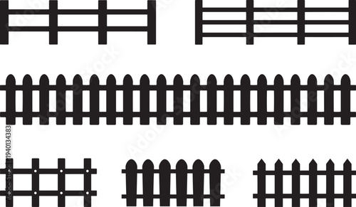 Farm Fence And Wooden Picket Fence Silhouette Vector