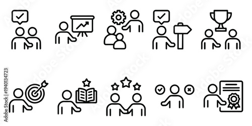 Mentoring Guidance Support Line Icon Set