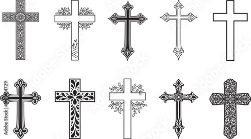 Ornate Christian Cross Religious Symbol Vector