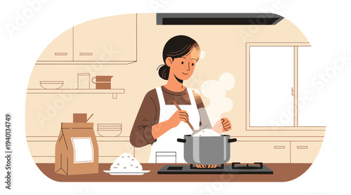 Kitchen Harmony: A lady embraces the culinary arts, preparing a delicious meal in a cozy kitchen setting. The image evokes feelings of warmth, nurturing, and the simple joys of home-cooked goodness.