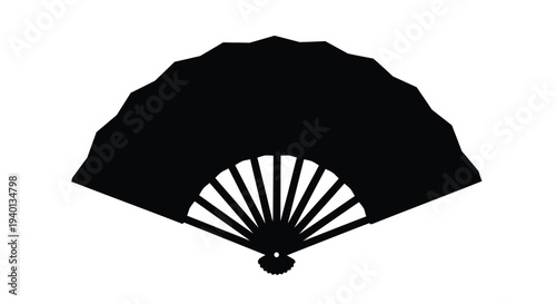 Simple black silhouette of a traditional folding hand fan