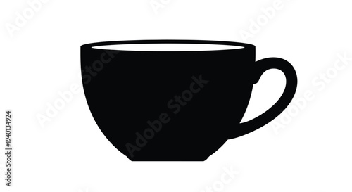 Simple black silhouette of a teacup viewed from a slight angle