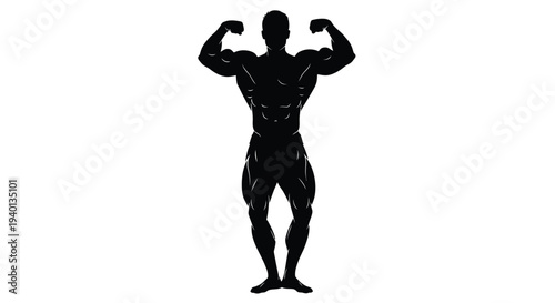 Silhouette of a muscular man displaying his physique and strength