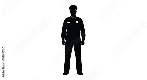 Silhouette of a police officer standing in a formal pose