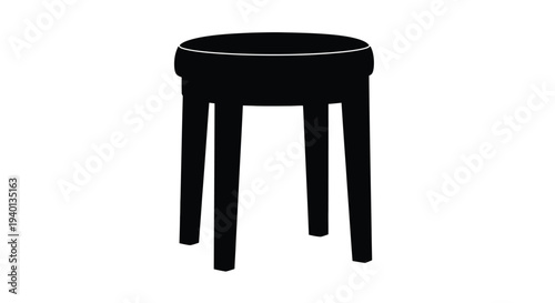 Simple black silhouette of a round wooden stool with four legs