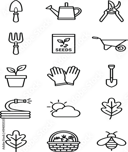 Set of 15 gardening icons vector