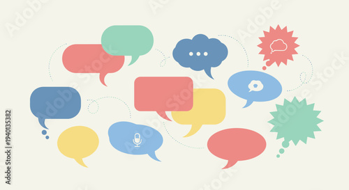 Colorful Speech Bubbles Collection, Communication Concept, Social Media Icons