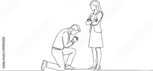 Vector illustration of man proposing to woman in one line drawing style