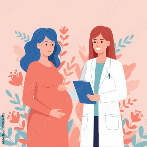 Pregnant woman consulting with a doctor about her health.