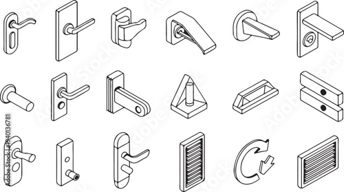 Set of 20 door handle icons vector