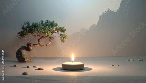 Relaxation and mindfulness concept with candle light and stone