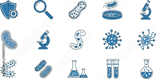 Set of 15 biology and microbiology icons vector