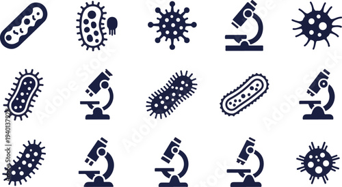 Set of 16 biology and microbiology icons vector